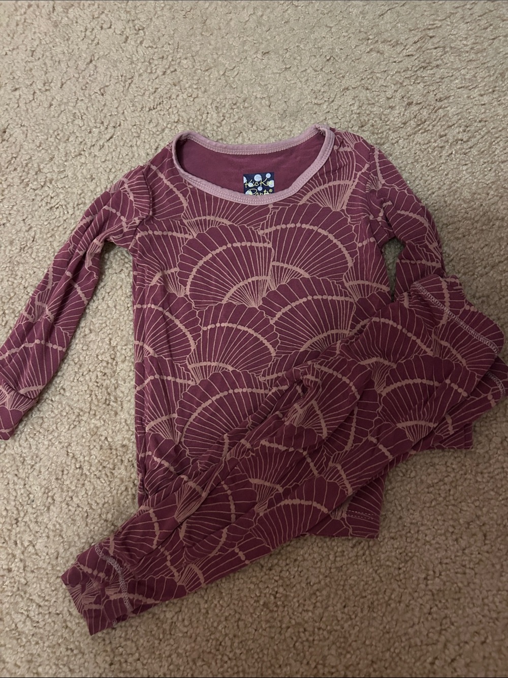 Kickee Pants Long Sleeve Top in Dusty Rose with Shell Print